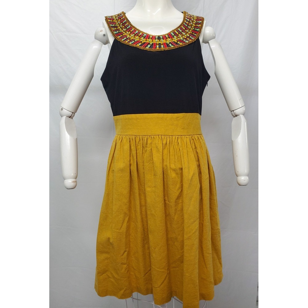 Tiana B Tribal Dress Size 10 Black Gold Made USA Embroidery